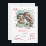 Whimsical Funky Hand Drawn Wedding Photo Thank You Card<br><div class="desc">Whimsical funky hand-drawn doodles two-sided wedding thank you photo card in dusty blue and pink colours</div>