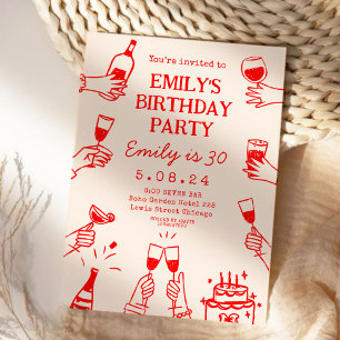 Whimsical Funky Quirky hand Drawing Birthday Invitation