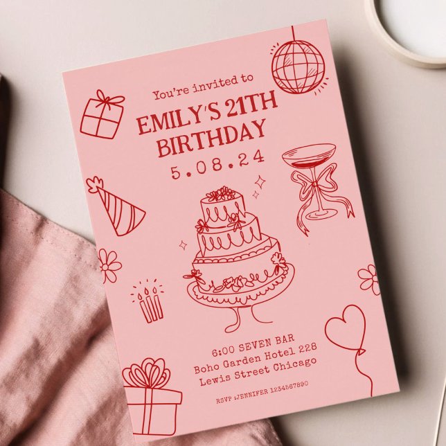 Whimsical Funky Quirky hand Drawing Birthday  Invitation (Creator Uploaded)