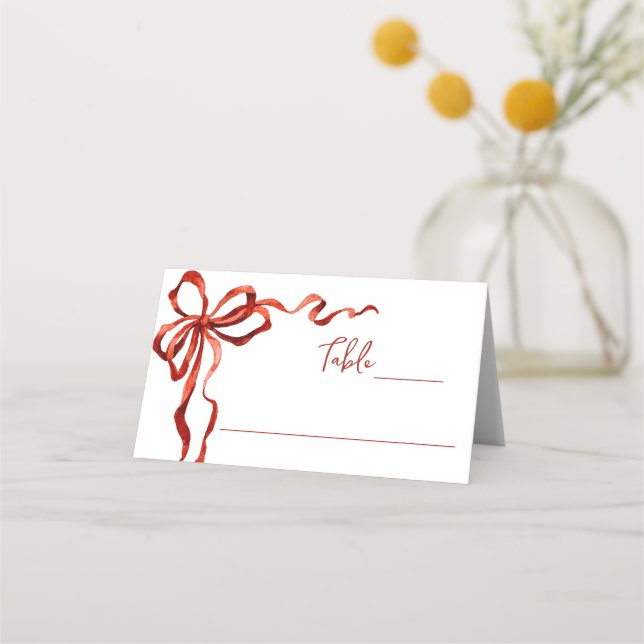 Whimsical Funky Red Bow Christmas Dinner Party Place Card (Front)