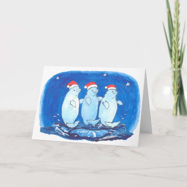 Whimsical Funny Alaska Beluga Whale Christmas Card (Front)
