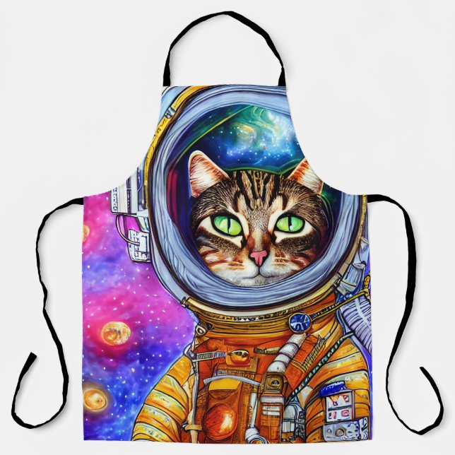 Whimsical Funny Astronaut Cat Apron (Front)