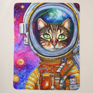 Whimsical Funny Astronaut Cat Sherpa Blanket
