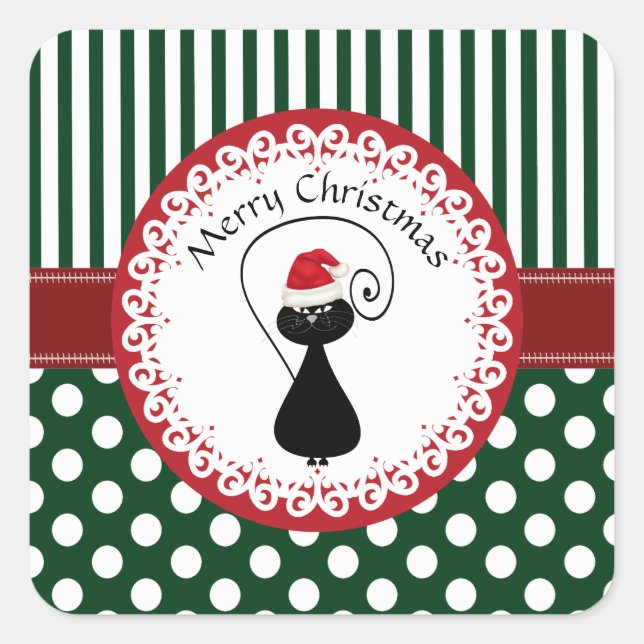Whimsical funny Christmas Santa cat pattern Square Sticker (Front)