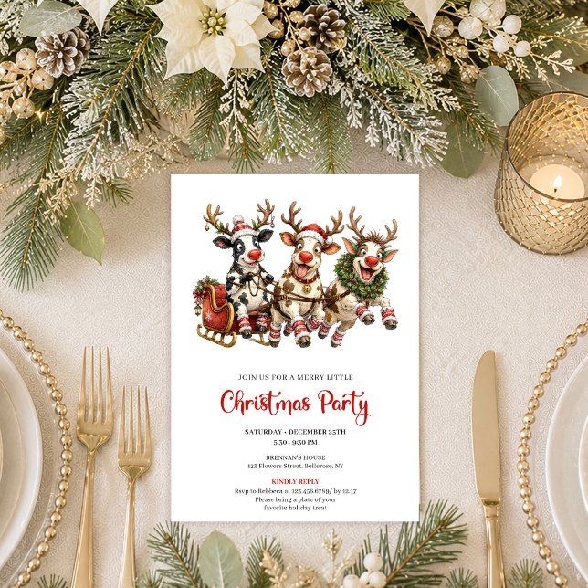 Whimsical Funny Cow Christmas Party Invitation  (Whimsical Funny Cow Christmas Party Invitation Design

)