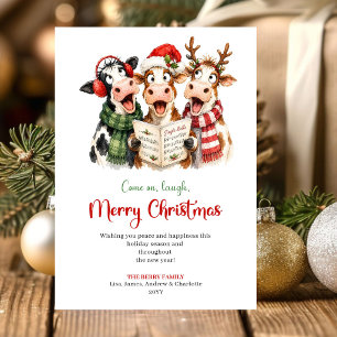 Whimsical Funny Cows Christmas Greeting Card Desig
