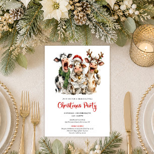 Whimsical Funny Cows Christmas Party Invitation