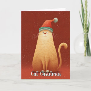 Whimsical Funny Cute Orange Merry Christmas Cat Card