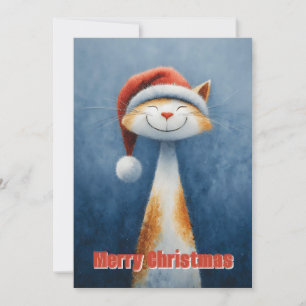 Whimsical Funny Cute Orange Merry Christmas Cat Holiday Card
