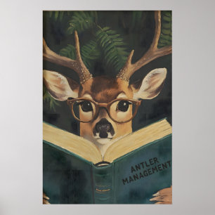 Whimsical Funny Deer Bookworm Wall Art Print