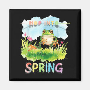 Whimsical funny frog hoping into the season of magnet