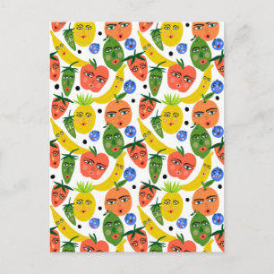 Whimsical Funny Fruit Salad Pattern Postcard