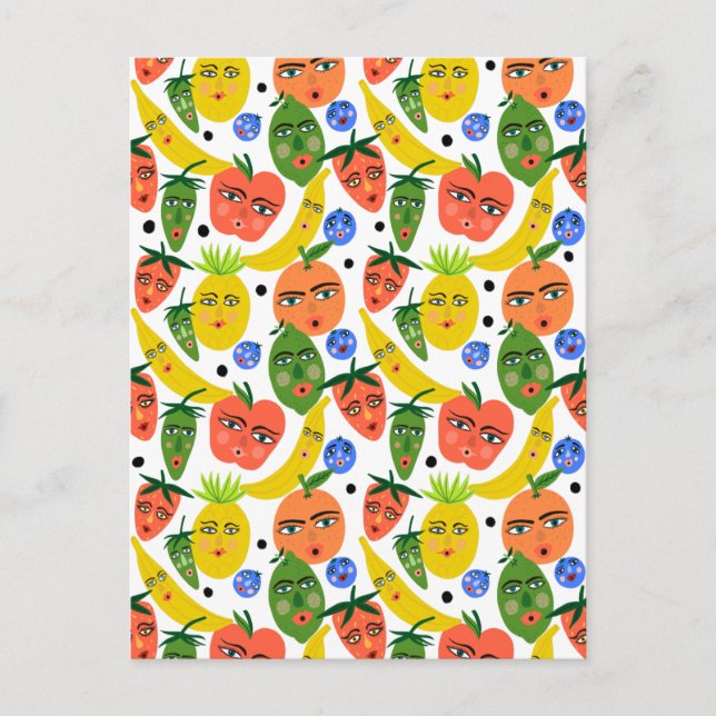Whimsical Funny Fruit Salad Pattern Postcard (Front)