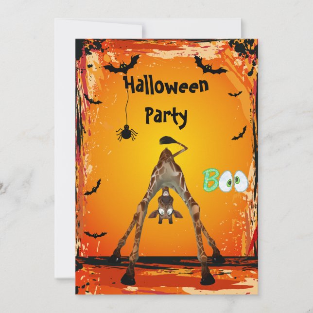 Whimsical Funny Giraffe Halloween Party Invites (Front)