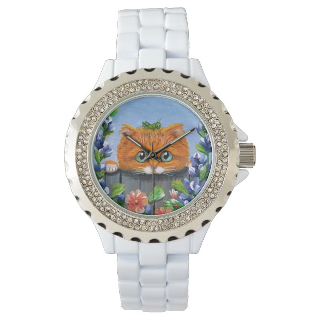 Whimsical Funny Orange Tabby Cat Creationarts Watch (Front)