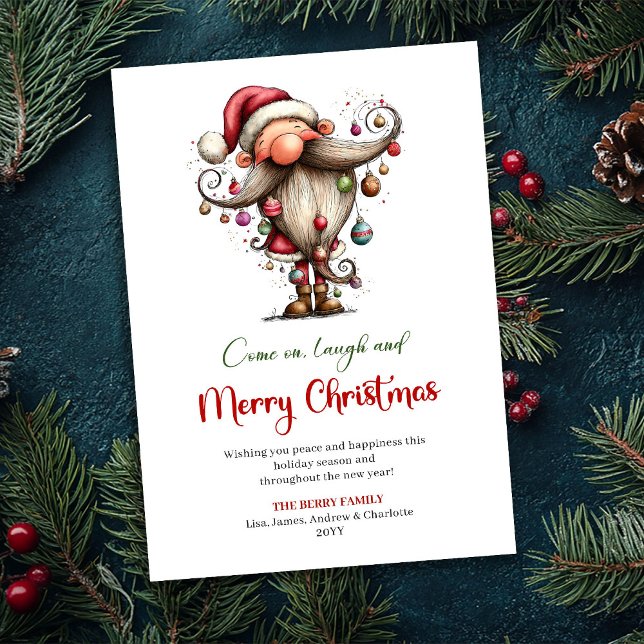 Whimsical Funny Santa Classic Red Green Greeting Holiday Card (Whimsical Funny Santa Classic Red Green Greeting)