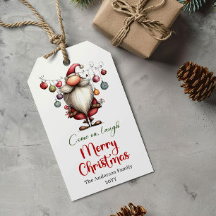 Whimsical funny Santa gift tag red green style