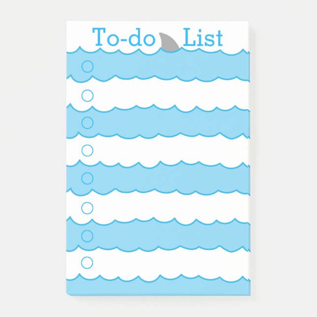 Whimsical Funny Shark Fin and Waves To-do List Post-it Notes (Front)