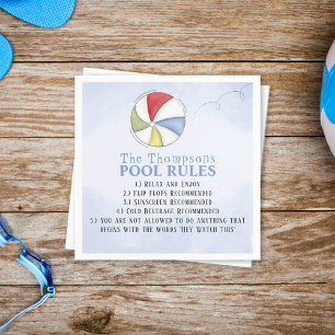 Whimsical Funny Summer Family Beach Pool Rules Napkin