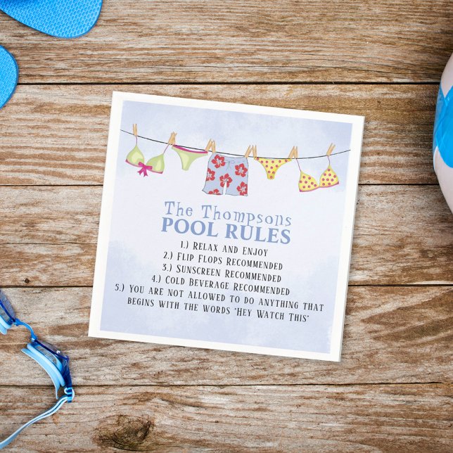 Whimsical Funny Summer Family Simple Pool Rules Napkin (Creator Uploaded)
