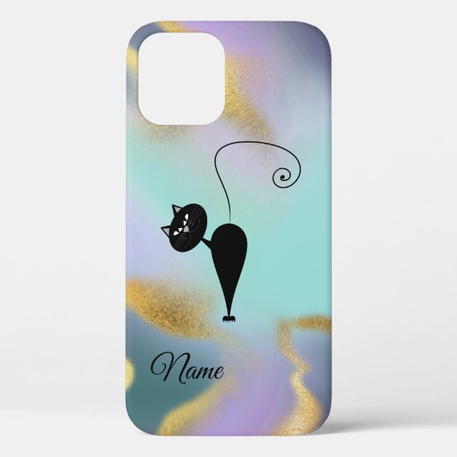 Whimsical Funny trendy black cat abstract  Case-Mate iPhone Case (Back)