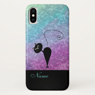 Whimsical Funny trendy black cat damask iPhone X Case