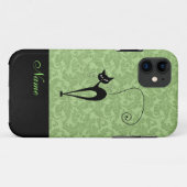 Whimsical Funny trendy black cat damask Case-Mate iPhone Case (Back (Horizontal))