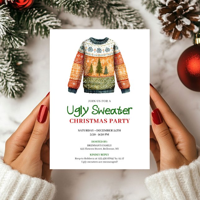 Whimsical Funny Ugly Sweater Holiday Design Invitation (Whimsical Funny Ugly Sweater Holiday Design)