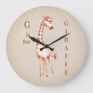 Whimsical G is for GIRAFFE Polka Dots  Large Clock