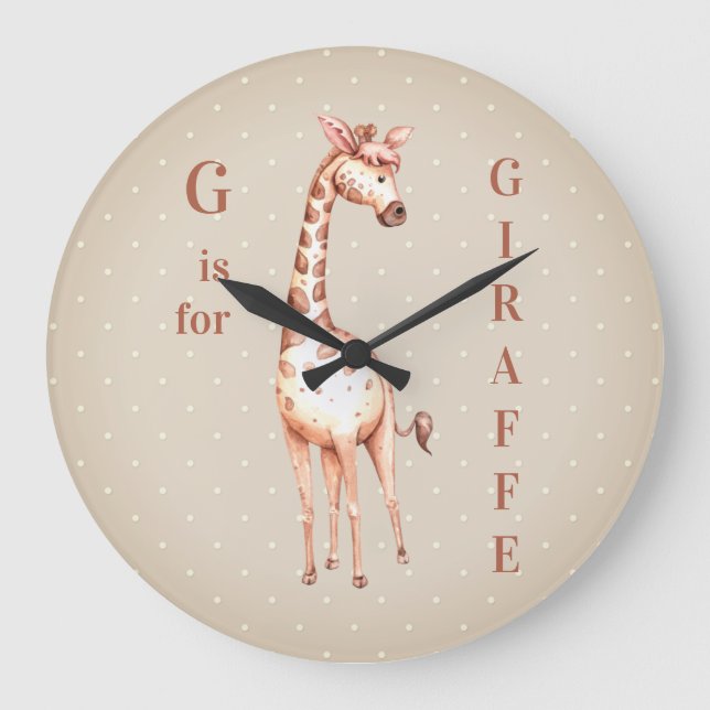 Whimsical G is for GIRAFFE Polka Dots  Large Clock (Front)