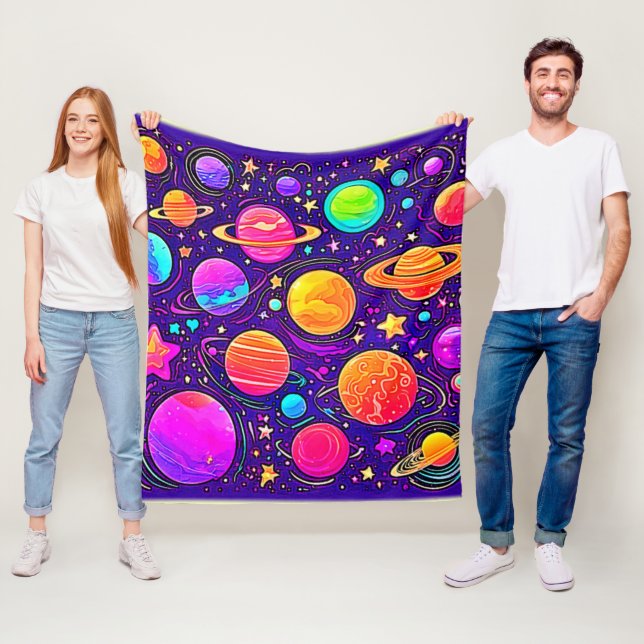 Whimsical Galaxy in Soft Hues Fleece Blanket (In Situ)
