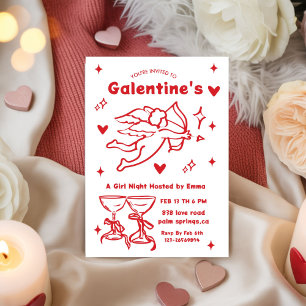 Whimsical Galentines Hand Drawn  red girls Party  Invitation