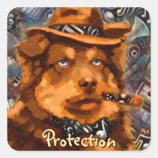 Whimsical Gangster Dog Retro Noir Blue-Eyed Art Square Sticker