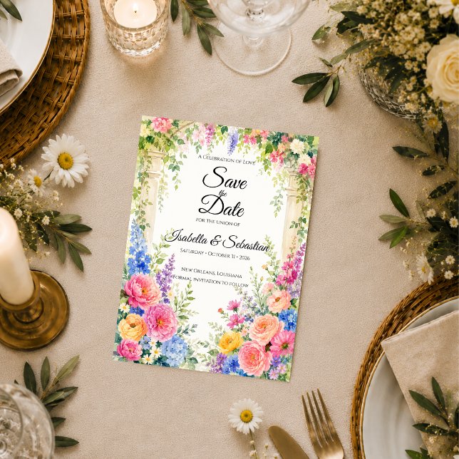 Whimsical Garden Arch Florals Wedding Save The Date (Creator Uploaded)