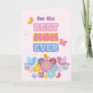 Whimsical Garden Birds & Butterflies Best Mum Ever Holiday Card
