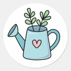 Whimsical Garden Cute Watering Can Classic Round Sticker