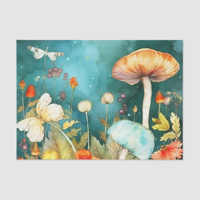 Whimsical Garden Delight Mushroom, and Dragonfly Tissue Paper (Front)