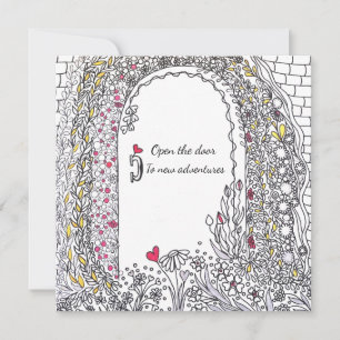 Whimsical Garden Door New Adventures Square Art Holiday Card