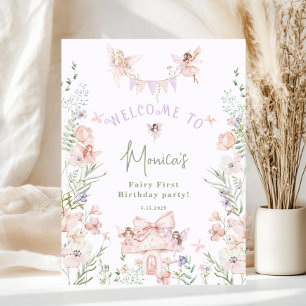 Whimsical garden Fairy First Birthday Welcome Poster