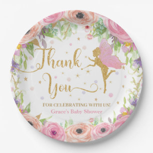 Whimsical Garden Fairy Floral Baby Shower Birthday Paper Plate