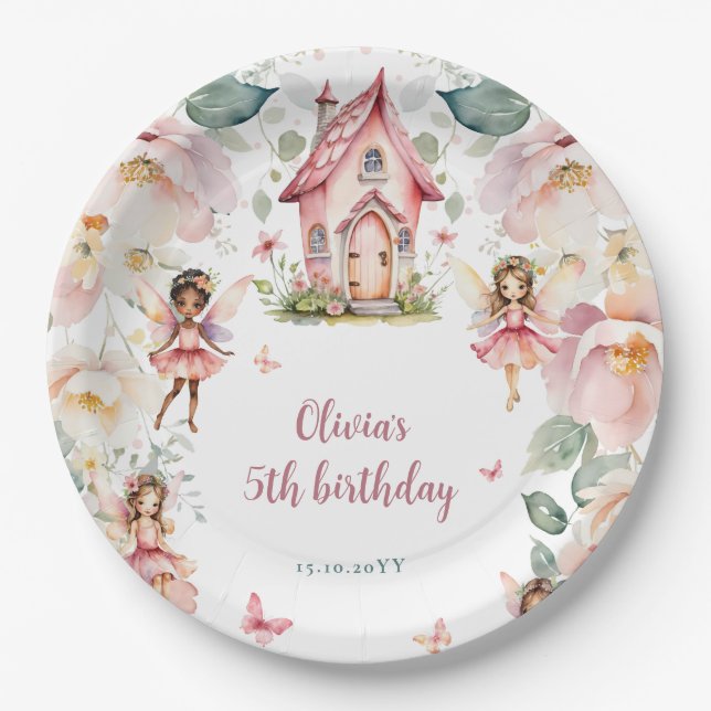 Whimsical Garden Fairy Tea Party Girls Birthday  Paper Plate (Front)