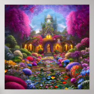 Whimsical Garden Filled with Flowers Poster