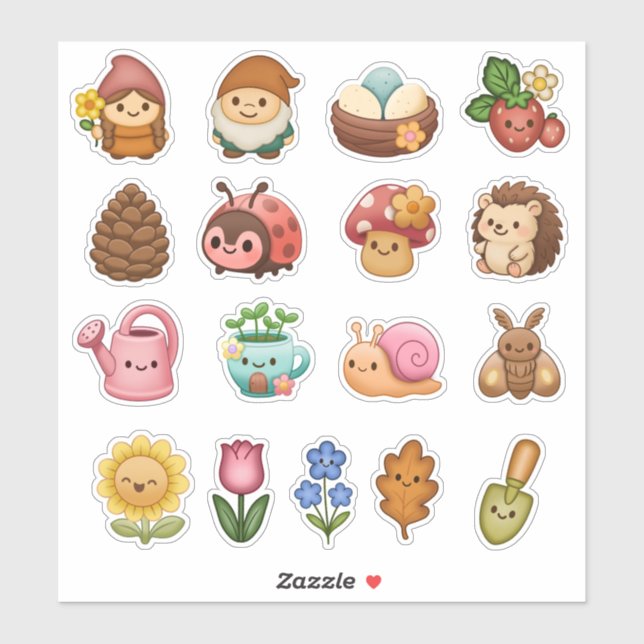 Whimsical Garden Friends Custom-Cut Vinyl Sticker (Sheet)