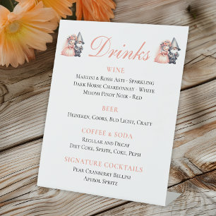 Whimsical Garden Gnome Orange Wedding Bar  Pedestal Sign