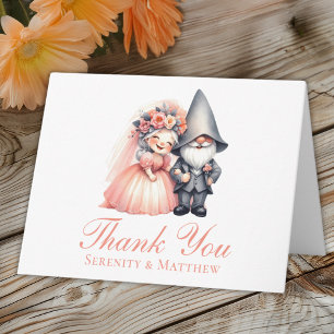 Whimsical  Garden Gnome Orange Wedding Thank You  Card