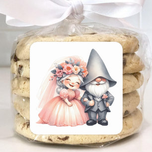 Whimsical Garden Gnome Romantic Fairytale Wedding Square Sticker