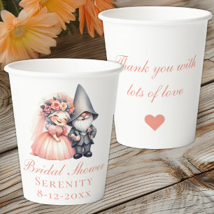 Whimsical Garden Gnome Rustic Bridal Shower Paper Cups