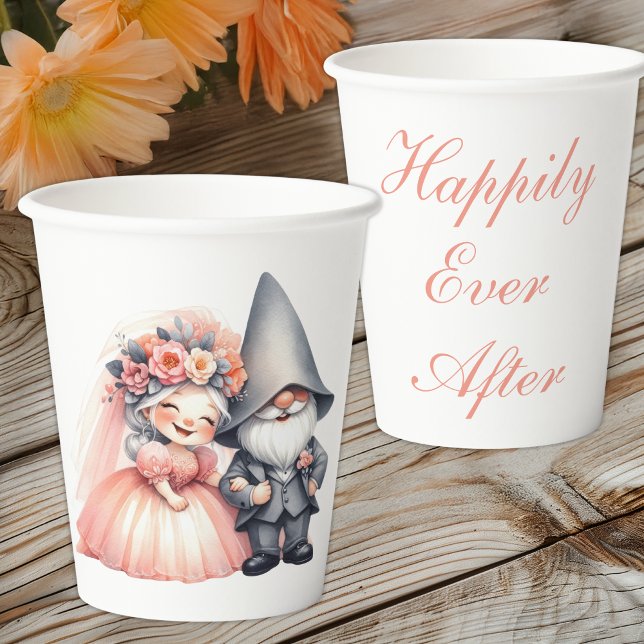 Whimsical Garden Gnome Rustic Fairytale Wedding  Paper Cups (Creator Uploaded)