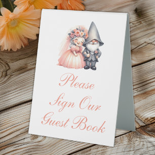 Whimsical Garden Gnome Rustic Wedding Guest Book 
