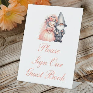 Whimsical Garden Gnome Rustic Wedding Guest Book  Pedestal Sign
